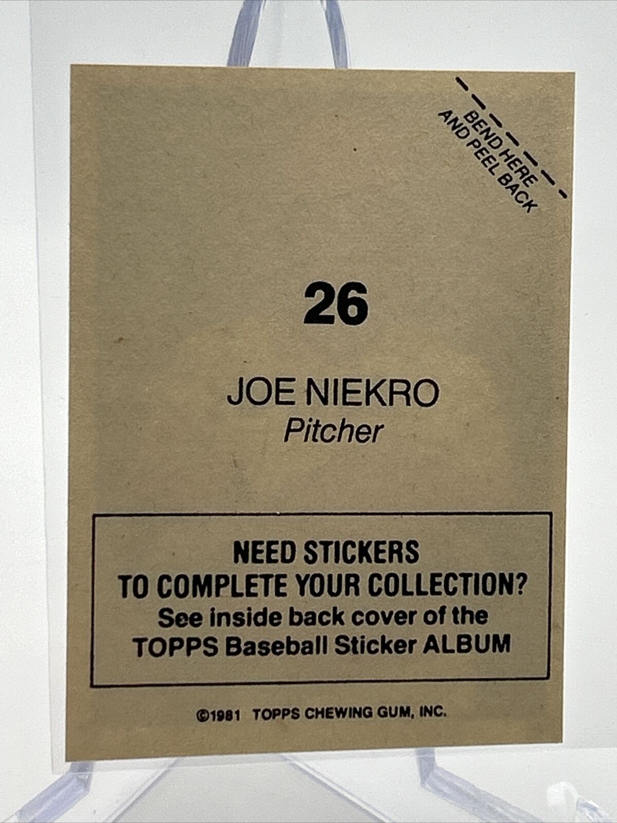 1981 Topps Stickers Joe Niekro Baseball Card #26 NM-Mint FREE SHIPPING