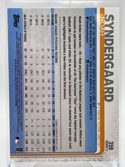 2019 Topps Noah Syndergaard Baseball Card #359 Mint FREE SHIPPING
