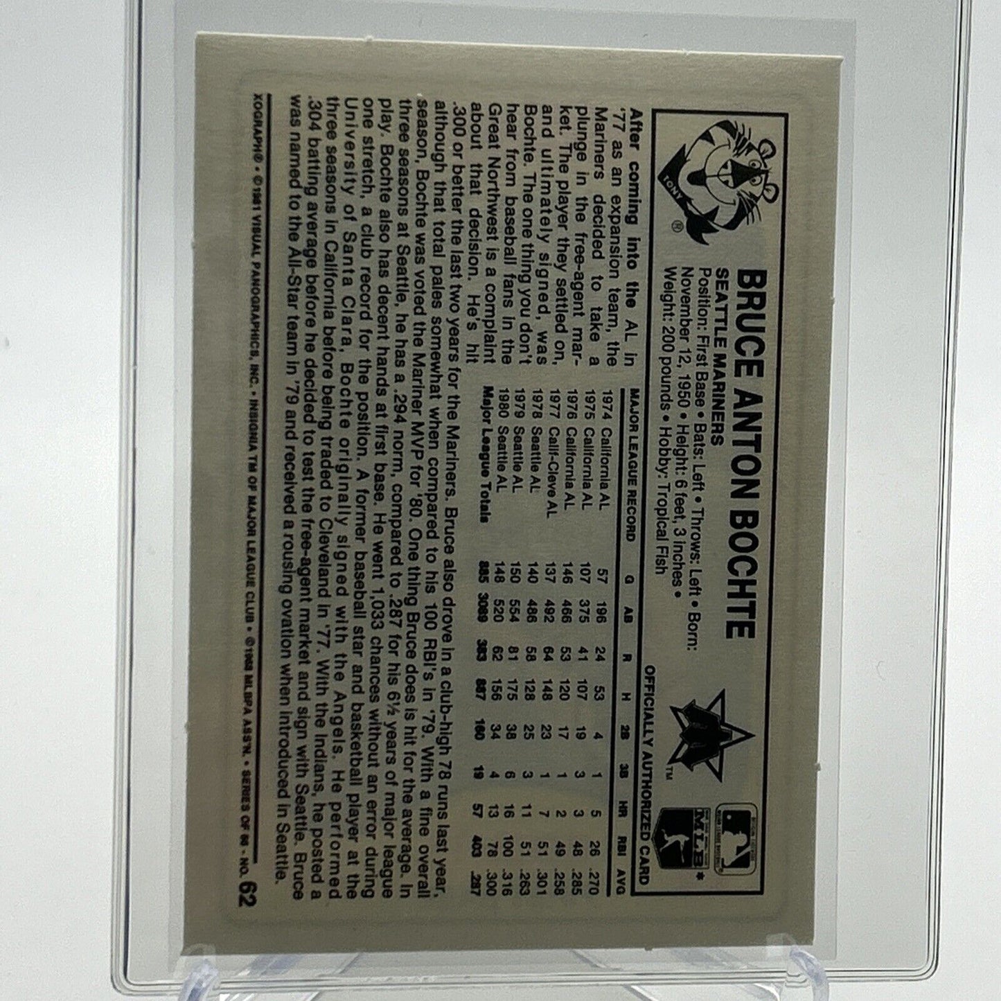 1981 Kellogg's Bruce Bochte Baseball Card #62 NM-Mint FREE SHIPPING