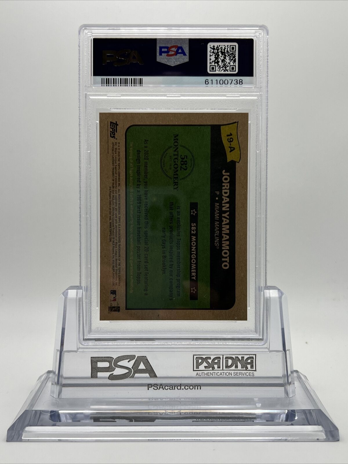 2020 Topps 582 Montgomery Club Set 3 Jordan Yamamoto Autograph Card #19-A PSA 10