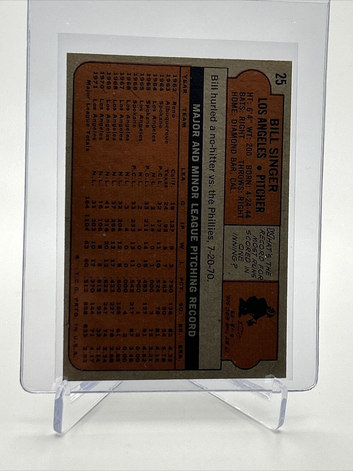 1972 Topps Bill Singer Baseball Card #25 VG-EX Quality FREE SHIPPING