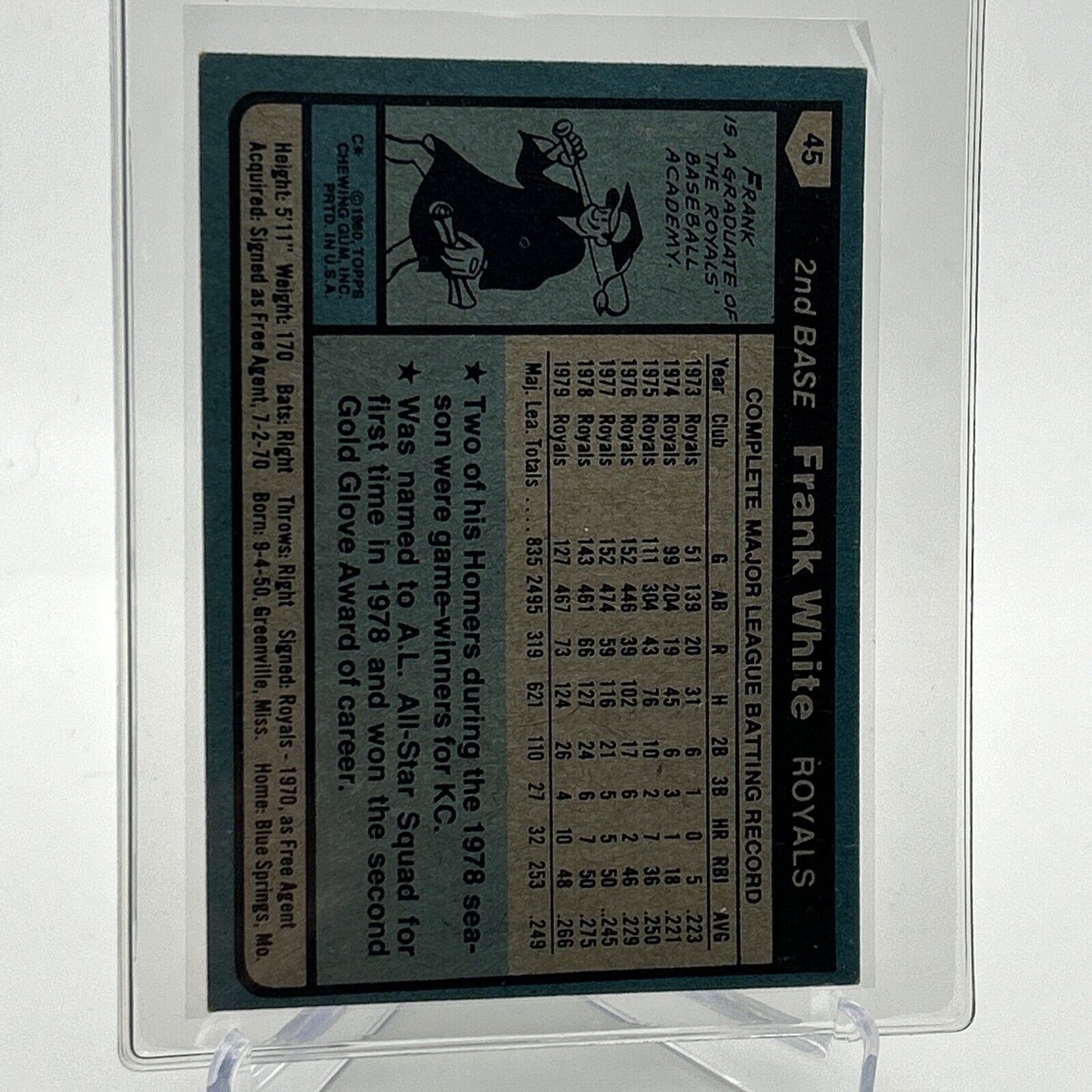 1980 Topps Frank White Baseball Card #45 NM-Mint FREE SHIPPING