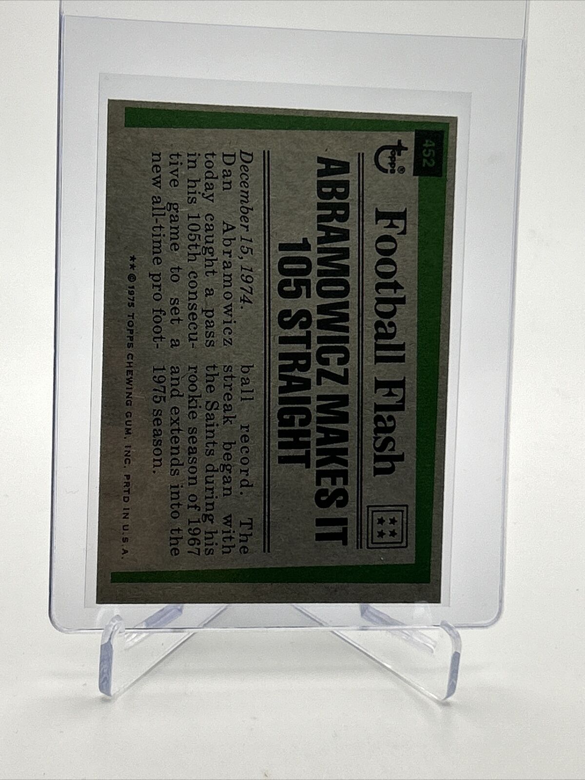 1975 Topps Dan Abramowicz Football Card #452 NM Quality FREE SHIPPING