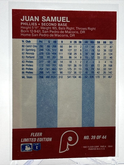 1987 Fleer Baseball All Stars Juan Samuel Baseball Card #39 Mint FREE SHIPPING