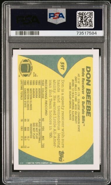 1989 Topps Traded Don Beebe Rookie Football Card #59T PSA 8 NM-MT