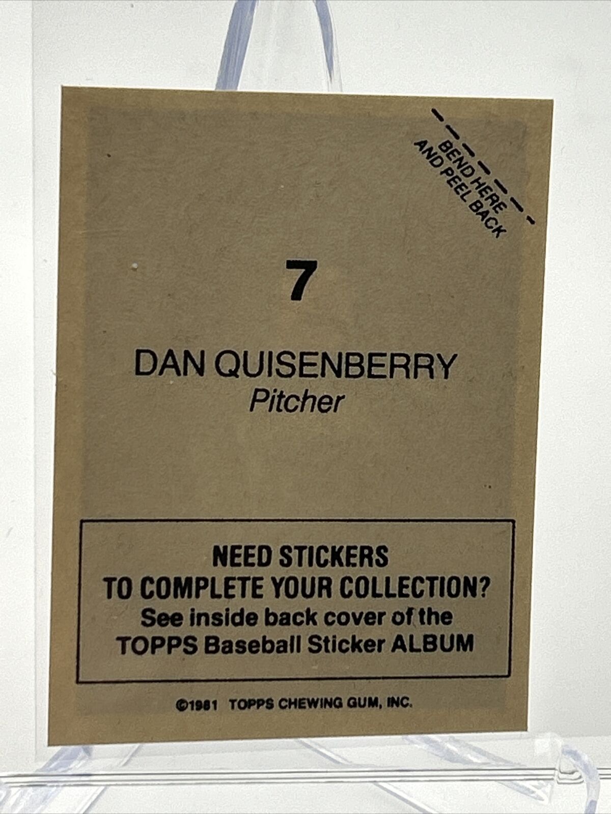 1981 Topps Stickers Dan Quisenberry Baseball Card #7 NM-Mint FREE SHIPPING