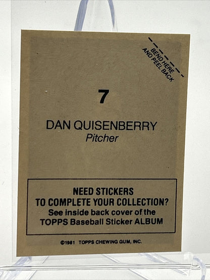 1981 Topps Stickers Dan Quisenberry Baseball Card #7 NM-Mint FREE SHIPPING