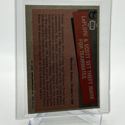 1981 Topps Ron LeFlore/Rodney Scott Baseball Card #204 NM-Mint FREE SHIPPING