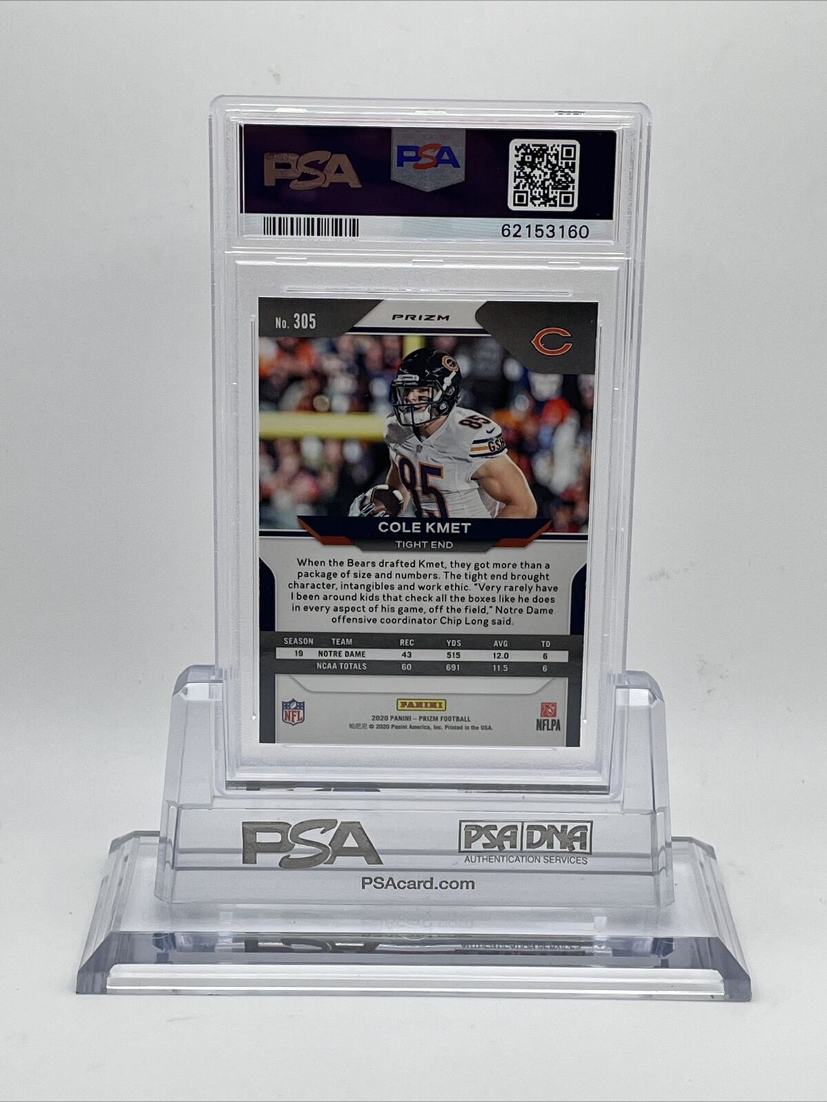 2020 Panini Prizm RED/WHITE/BLUE Prizm Cole Kmet Rookie Card #305 PSA 10