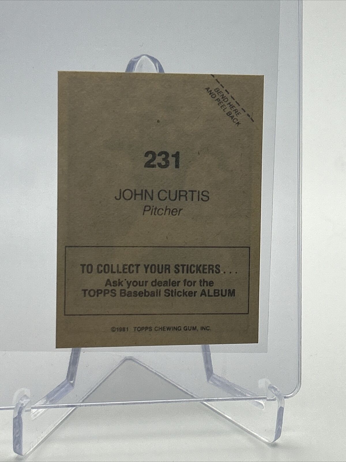 1981 Topps Stickers John Curtis Baseball Card #231 NM-Mint FREE SHIPPING
