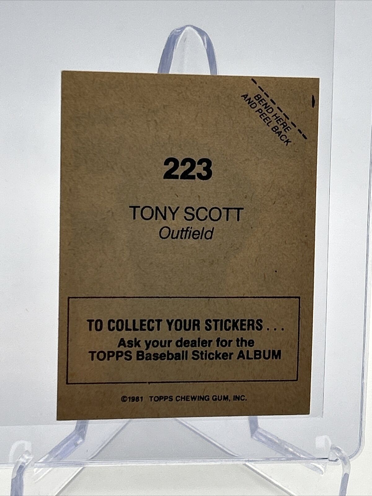 1981 Topps Stickers Tony Scott Baseball Card #223 NM-Mint FREE SHIPPING