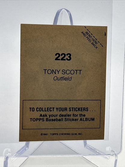 1981 Topps Stickers Tony Scott Baseball Card #223 NM-Mint FREE SHIPPING