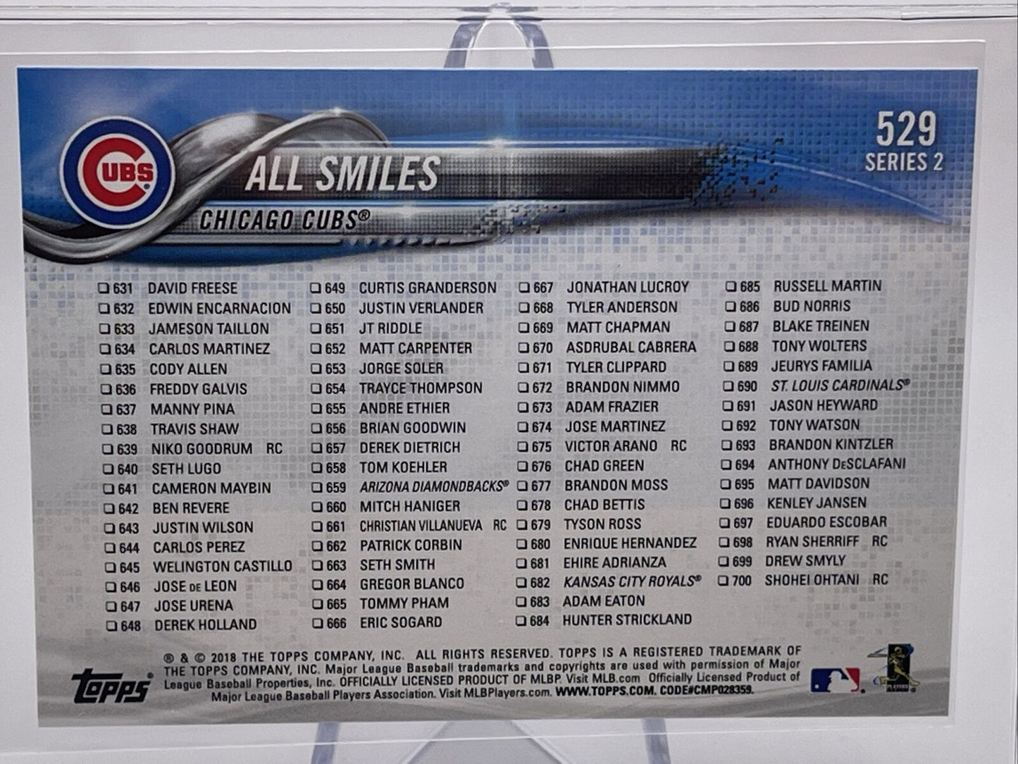 2018 Topps Chicago Cubs All Smiles Baseball Card #529 Mint FREE SHIPPING