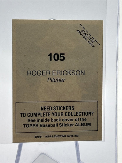1981 Topps Stickers Roger Erickson Baseball Card #105 NM-Mint FREE SHIPPING