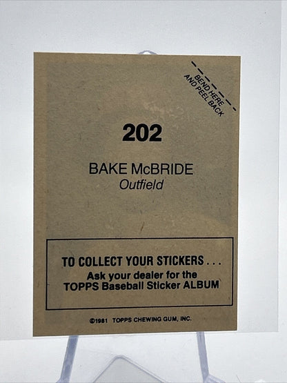 1981 Topps Stickers Bake McBride Baseball Card #202 NM-Mint FREE SHIPPING