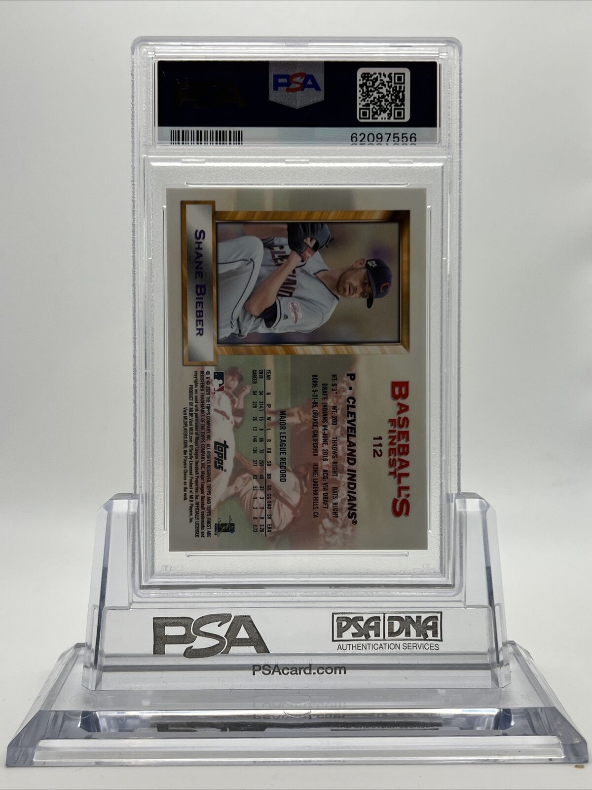 2020 Topps Finest Flashbacks Shane Bieber Baseball Card #112 PSA 10
