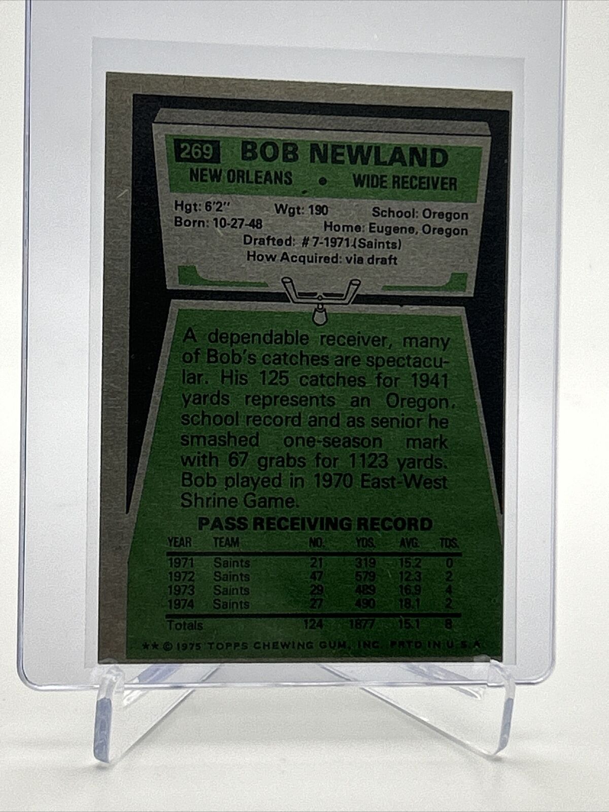 1975 Topps Bob Newland Football Card #269 NM Quality FREE SHIPPING