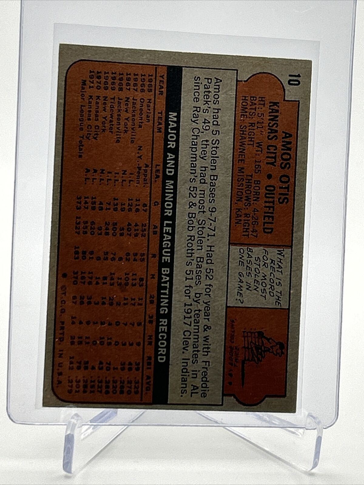 1972 Topps Amos Otis Baseball Card #10 VG-EX Quality FREE SHIPPING