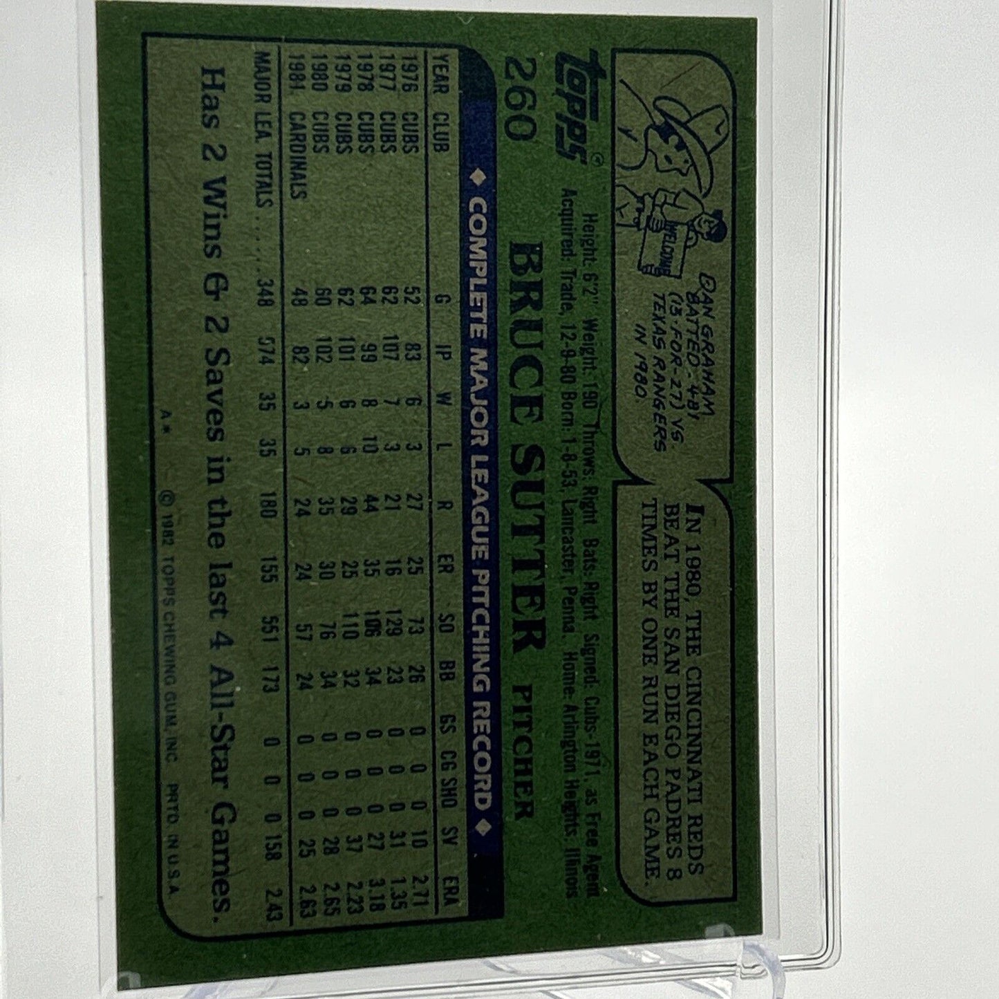 1982 Topps Bruce Sutter Baseball Card #260 NM-Mint FREE SHIPPING
