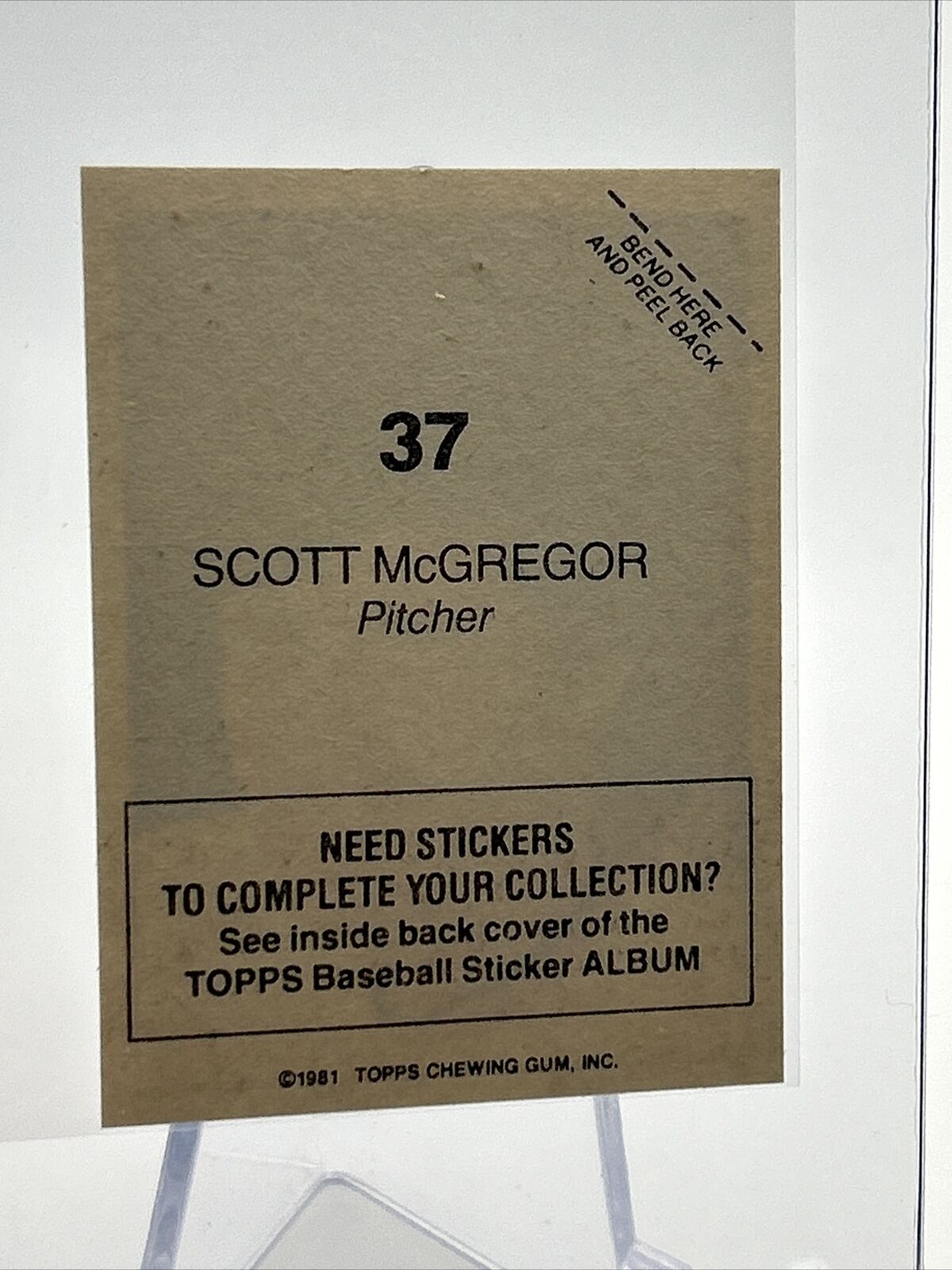 1981 Topps Stickers Scott McGregor Baseball Card #37 NM-Mint FREE SHIPPING