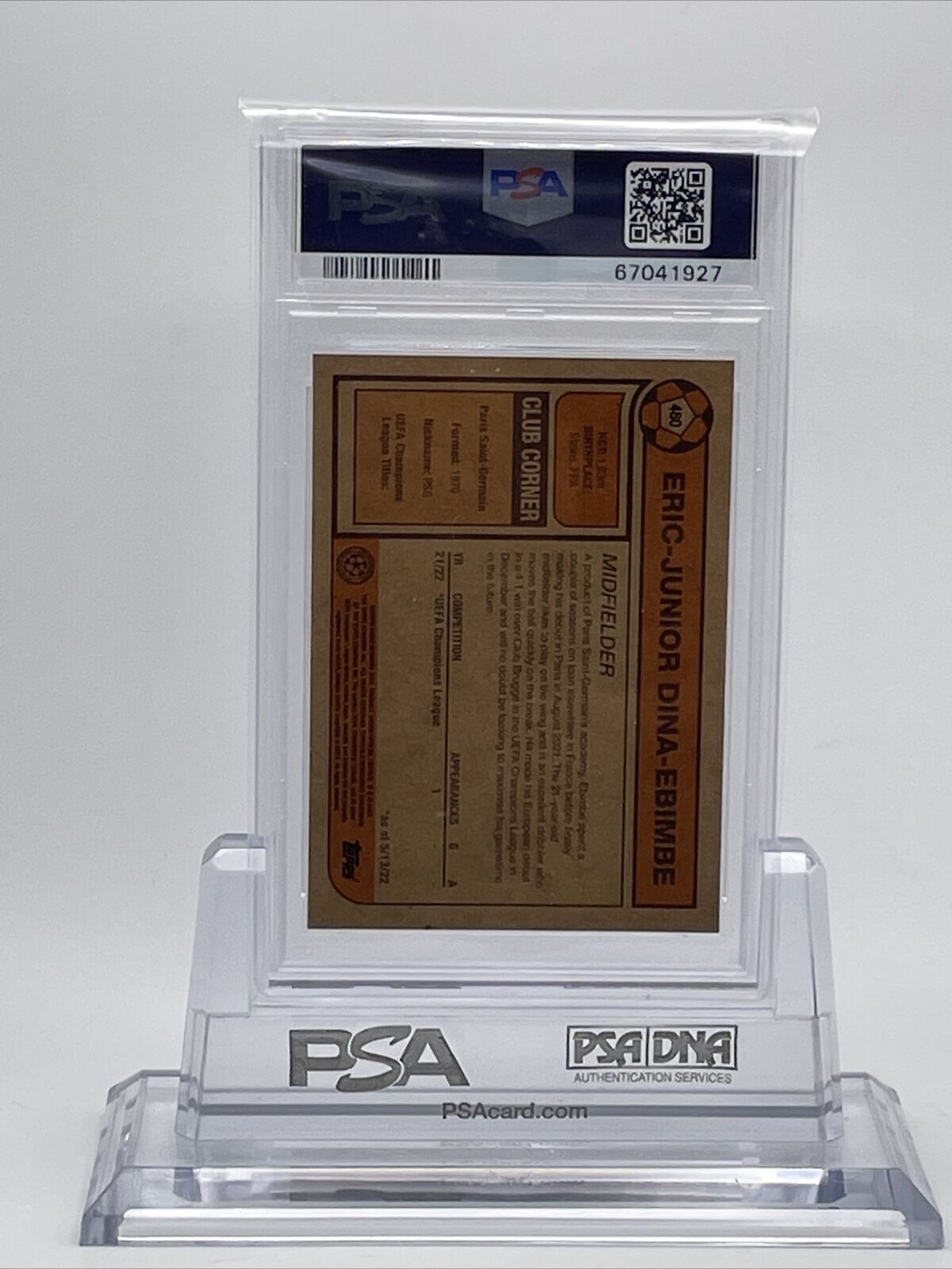 2022 Topps UEFA Living Set Eric-Junior Dina-Ebimbe Card #480 PSA 9 Mint
