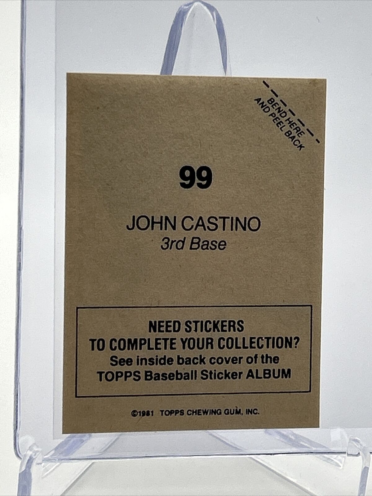 1981 Topps Stickers John Castino Baseball Card #99 NM-Mint FREE SHIPPING