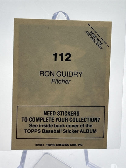 1981 Topps Stickers Ron Guidry Baseball Card #112 NM-Mint FREE SHIPPING