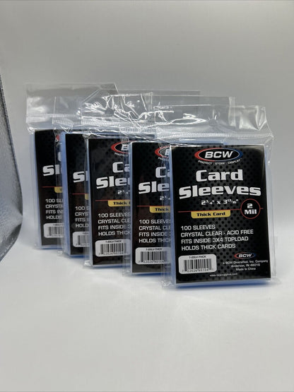 BCW Soft Sleeves 5 Packs of 100 Standard Cards AND 5 Packs of 100 THICK Cards