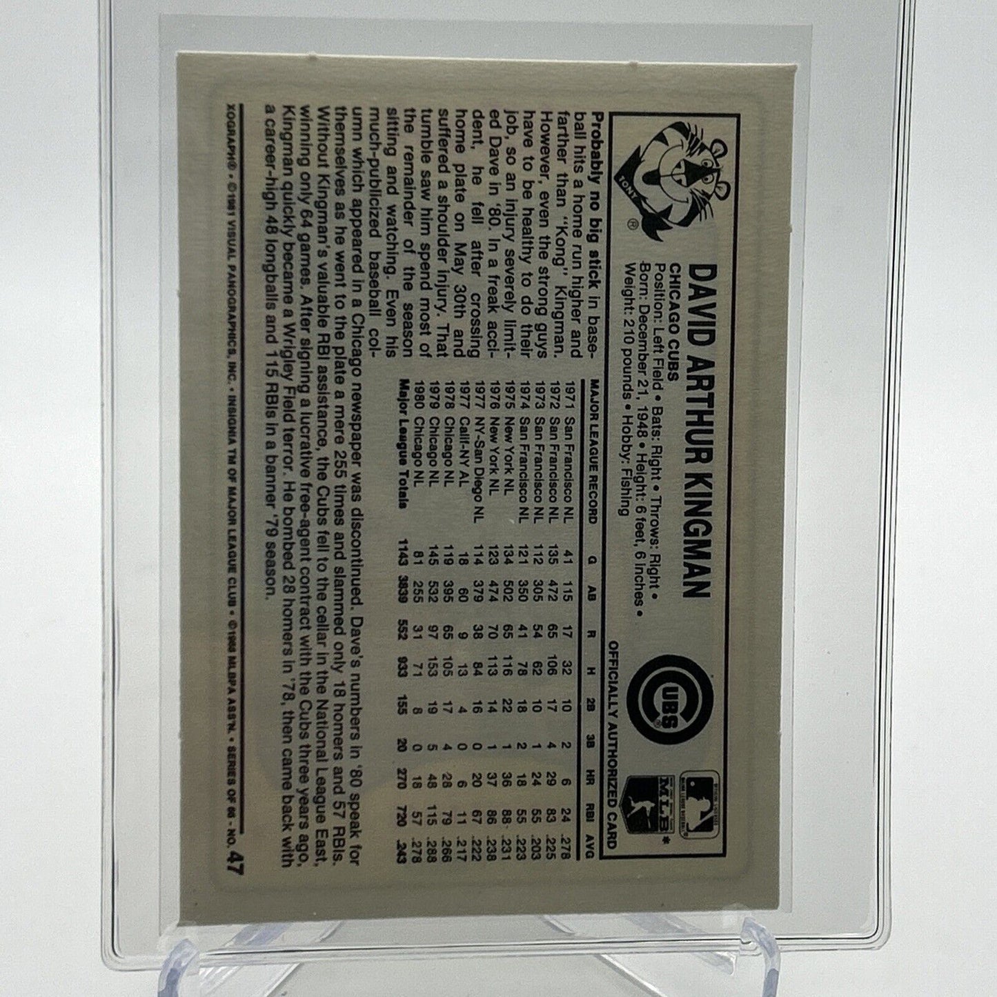 1981 Kellogg's Dave Kingman Baseball Card #47 NM-Mint FREE SHIPPING