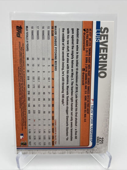 2019 Topps Luis Severino Baseball Card #221 Mint FREE SHIPPING