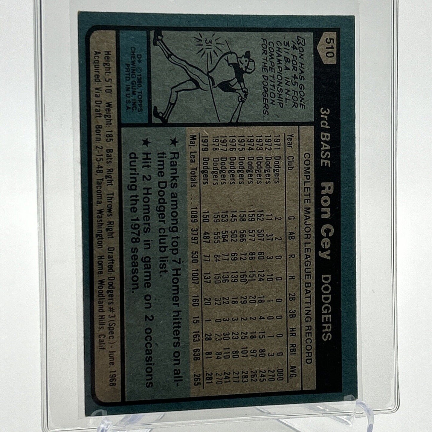 1980 Topps Ron Cey Baseball Card #510 NM-Mint FREE SHIPPING