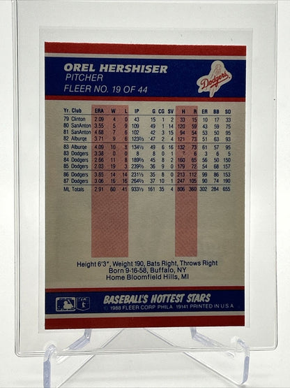 1988 Fleer Hottest Stars Orel Hershiser Baseball Card #19 NM-MT FREE SHIPPING