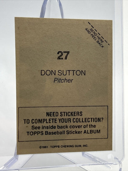 1981 Topps Stickers Don Sutton Baseball Card #27 NM-Mint FREE SHIPPING