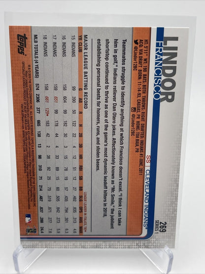 2019 Topps Francisco Lindor Baseball Card #269 Mint FREE SHIPPING