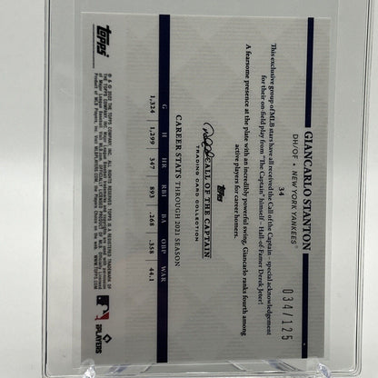 2022 Topps x Derek Jeter Giancarlo Stanton 34/125 Baseball Card 34 FREE SHIPPING
