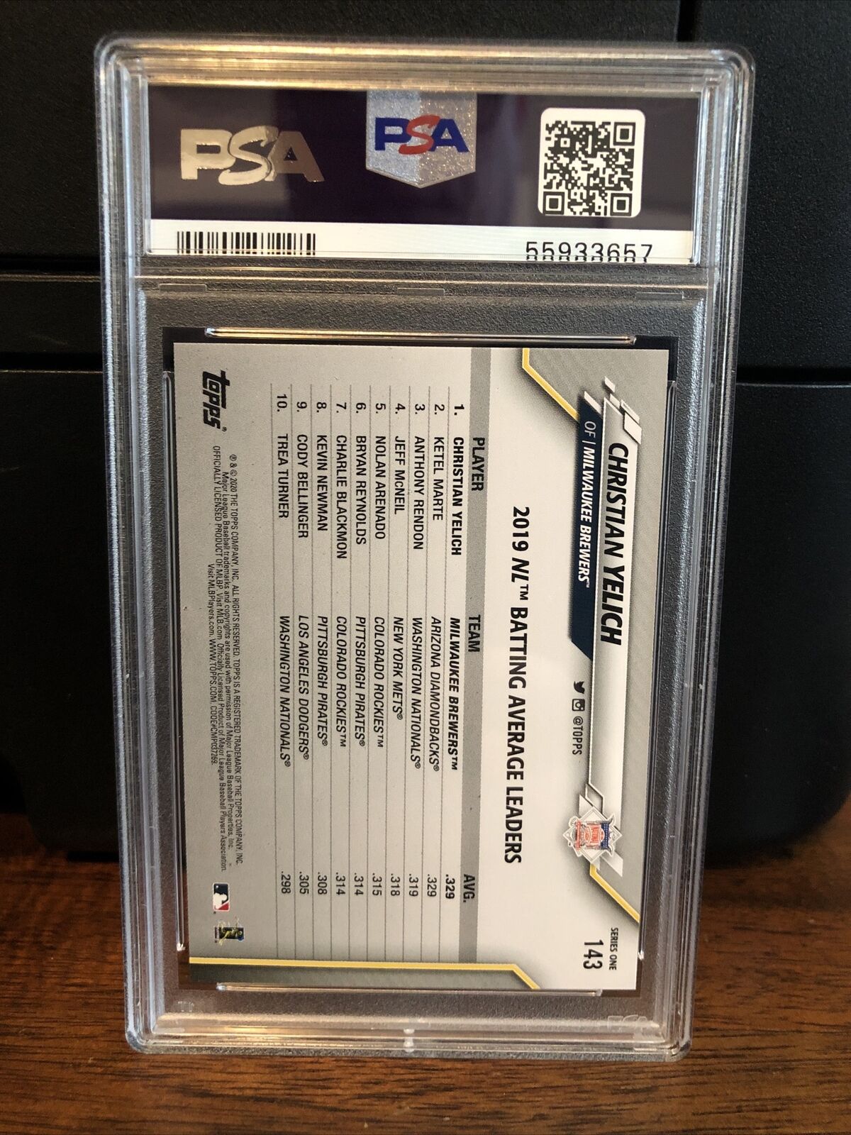 2020 Topps 582 Montgomery Club Set Christian Yelich Baseball Card #143 PSA 10