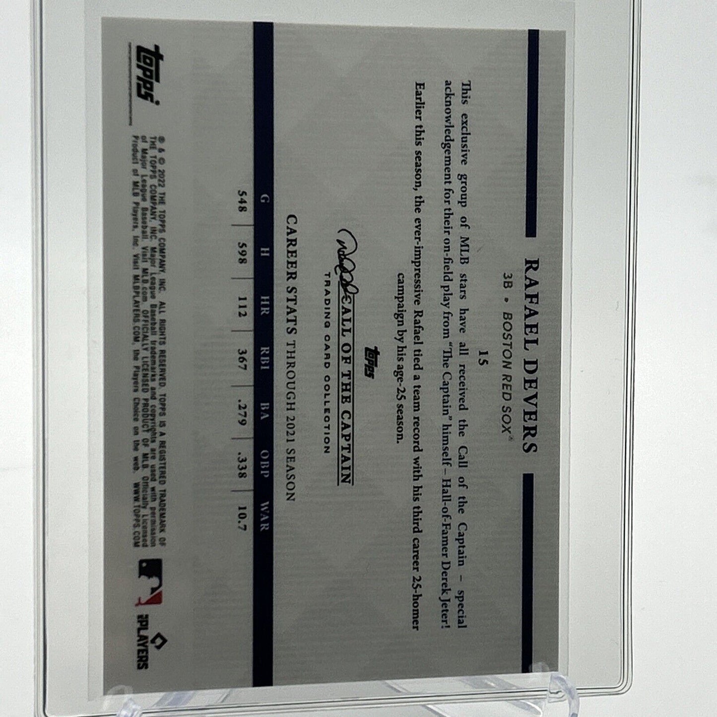 2022 Topps x Derek Jeter Rafael Devers Baseball Card #15 Mint FREE SHIPPING