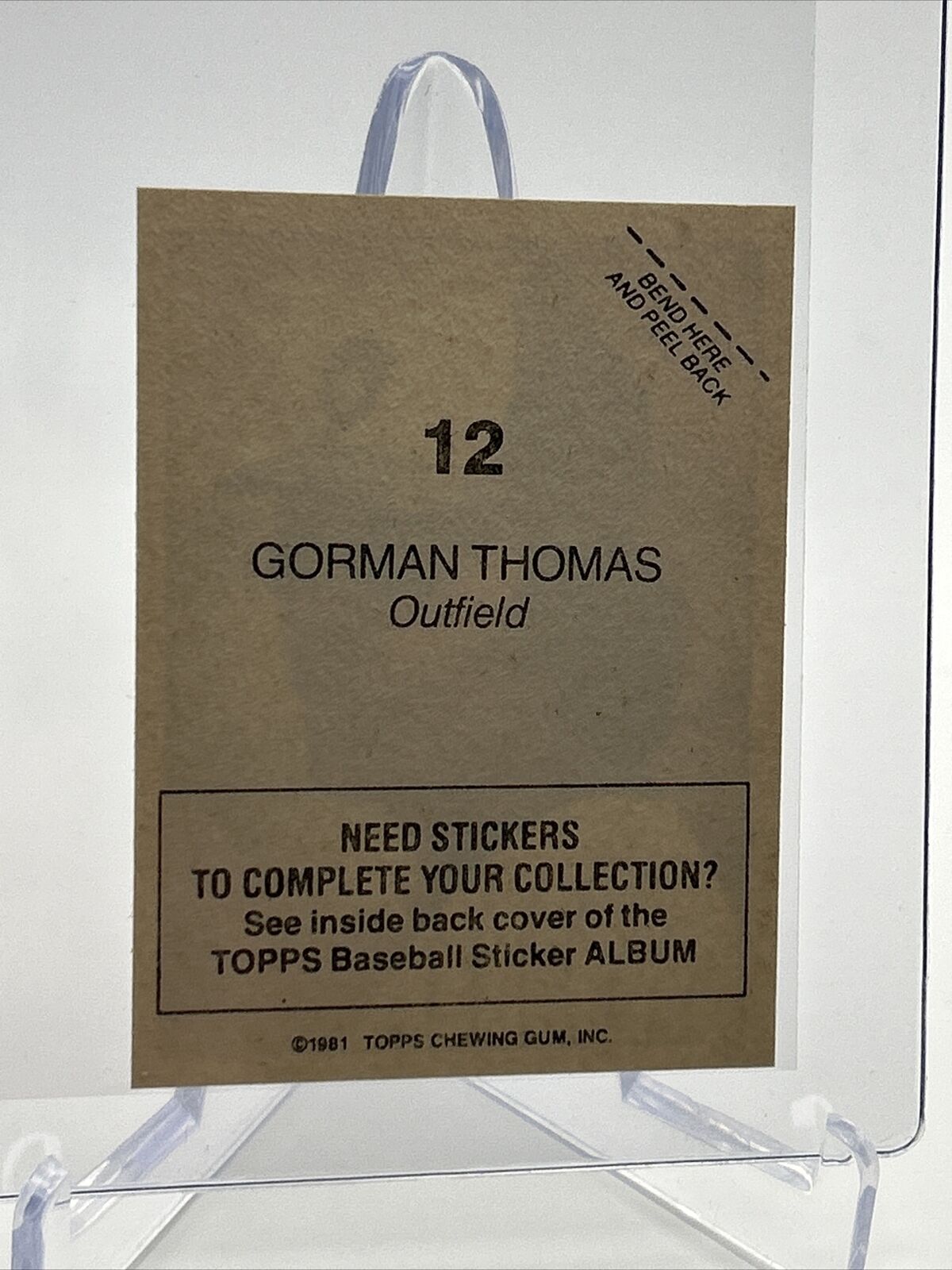 1981 Topps Stickers Gorman Thomas Baseball Card #12 NM-Mint FREE SHIPPING
