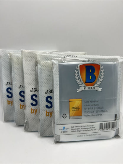 Beckett Shield Soft Card THICK Sleeves 5 Packs of 100 Sleeves for 130pt Cards