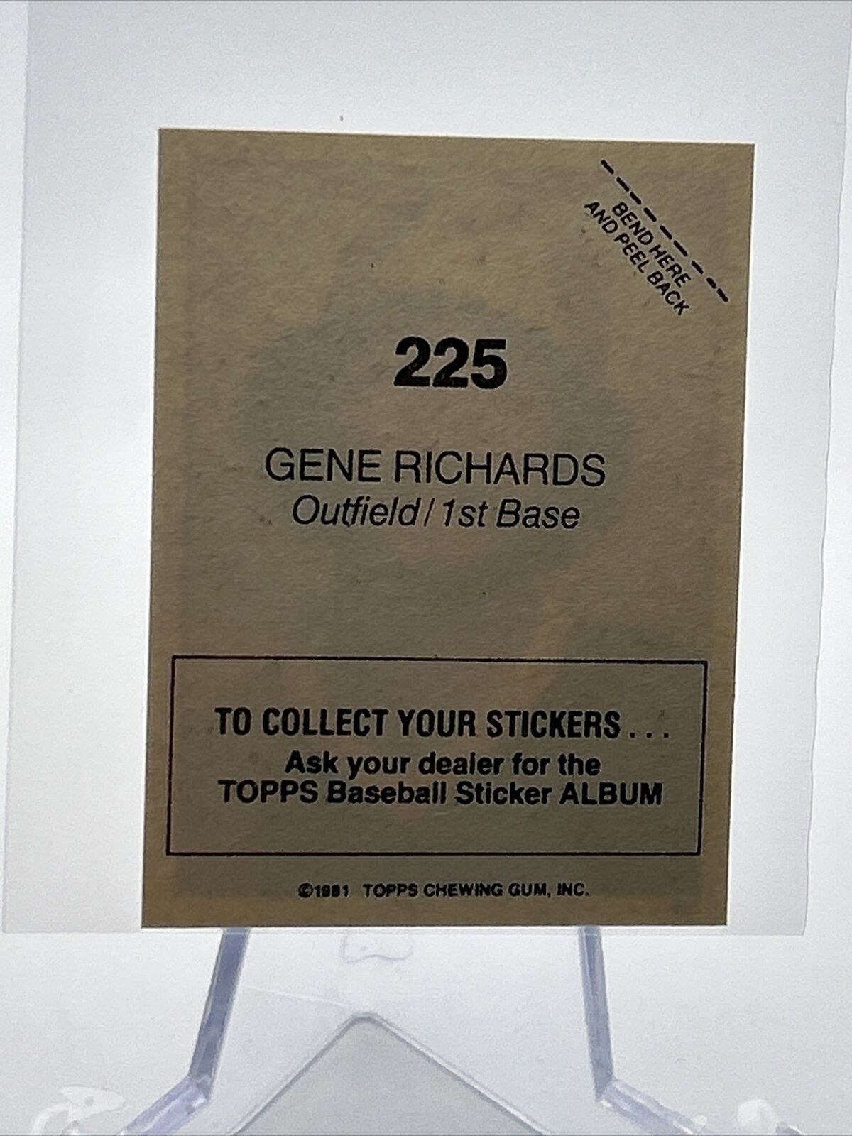 1981 Topps Stickers Gene Richards Baseball Card #225 NM-Mint FREE SHIPPING