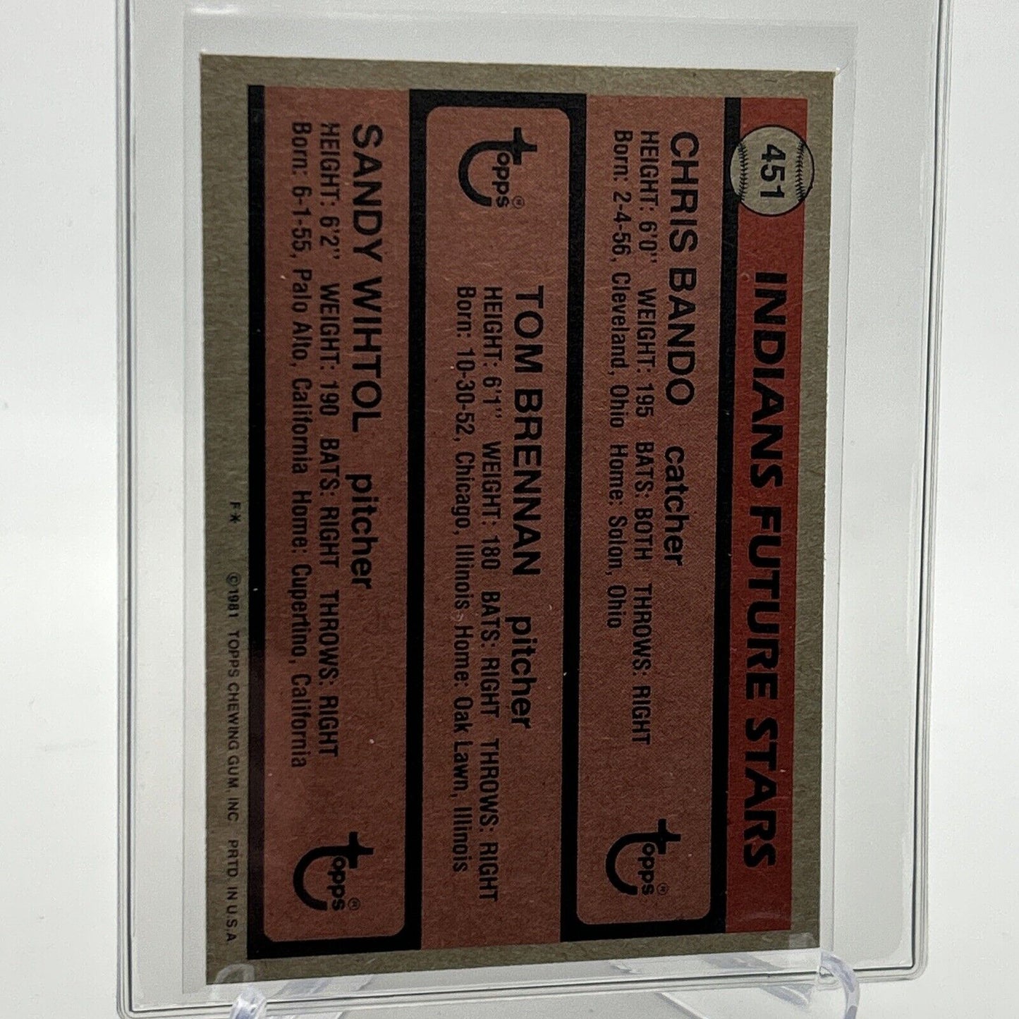 1981 Topps Indians Future Stars Rookie Baseball Card #451 NM-Mint FREE SHIPPING