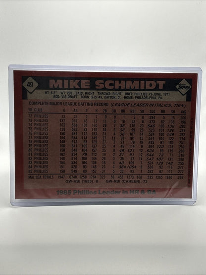 1986 Topps Super Mike Schmidt Baseball Card #49 NM-Mint FREE SHIPPING