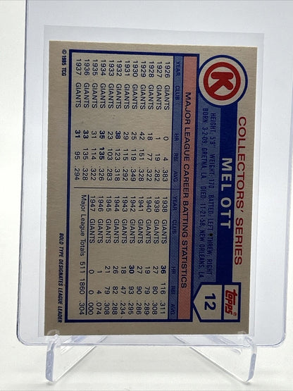 1985 Topps Circle K Mel Ott Baseball Card #12 Mint FREE SHIPPING