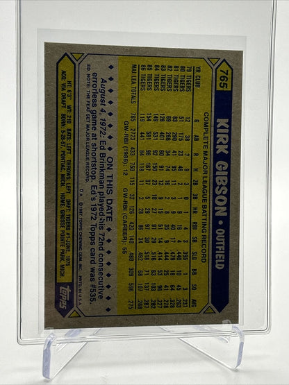 1987 Topps Kirk Gibson Baseball Card #765 Mint FREE SHIPPING
