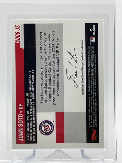 2021 Topps Transcendent Juan Soto Baseball Card #2006-JS 23/95 2006 Topps