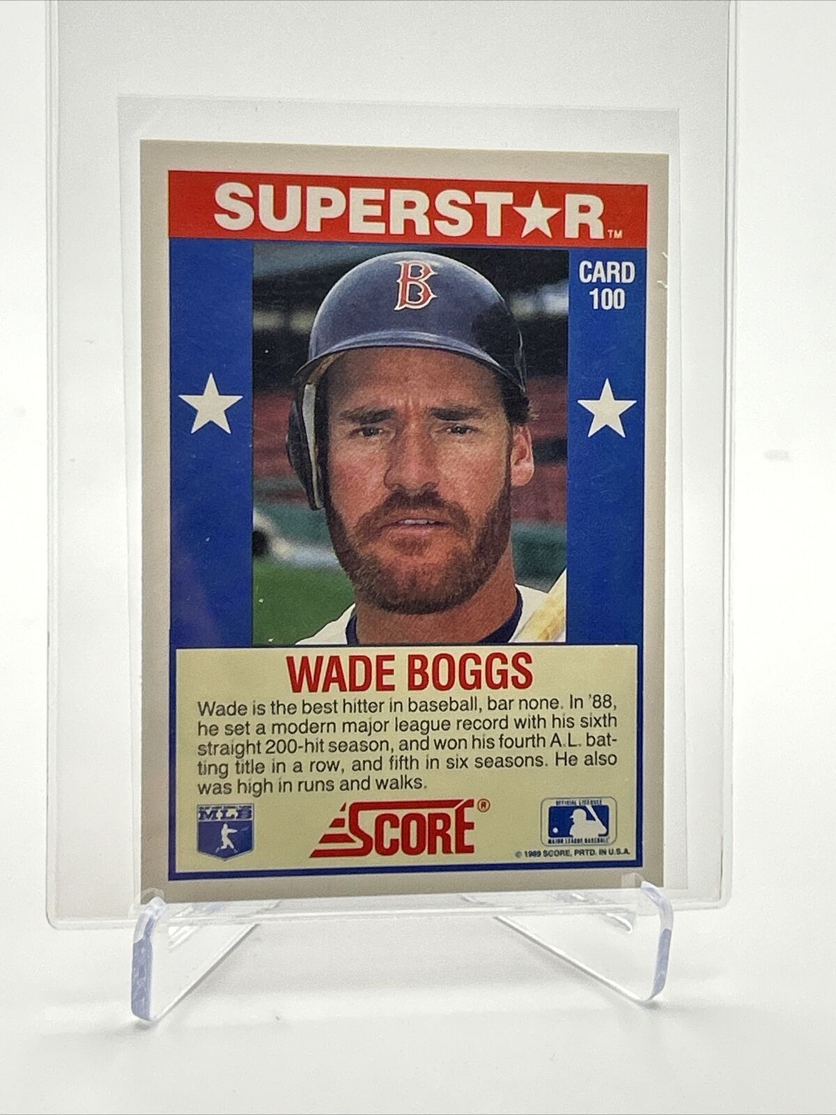 1989 Score Hottest 100 Wade Boggs Baseball Card #100 Mint FREE SHIPPING