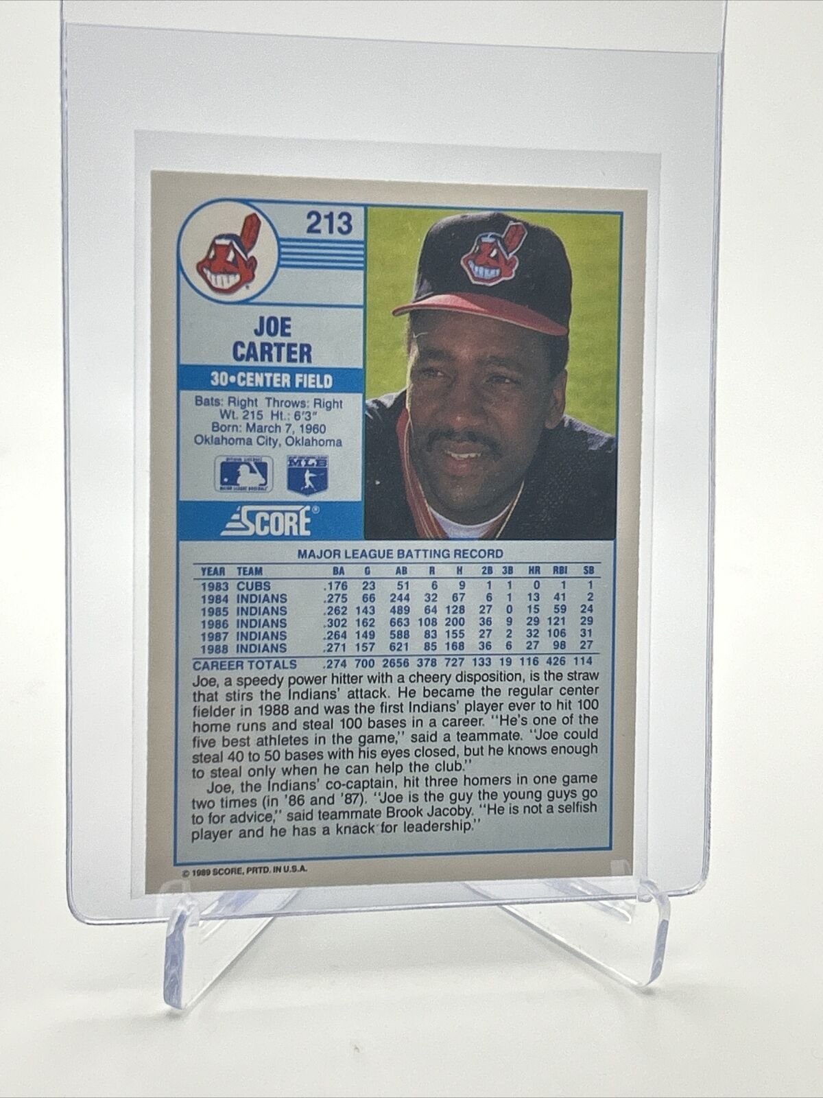 1989 Score Joe Carter Baseball Card #213 Mint FREE SHIPPING