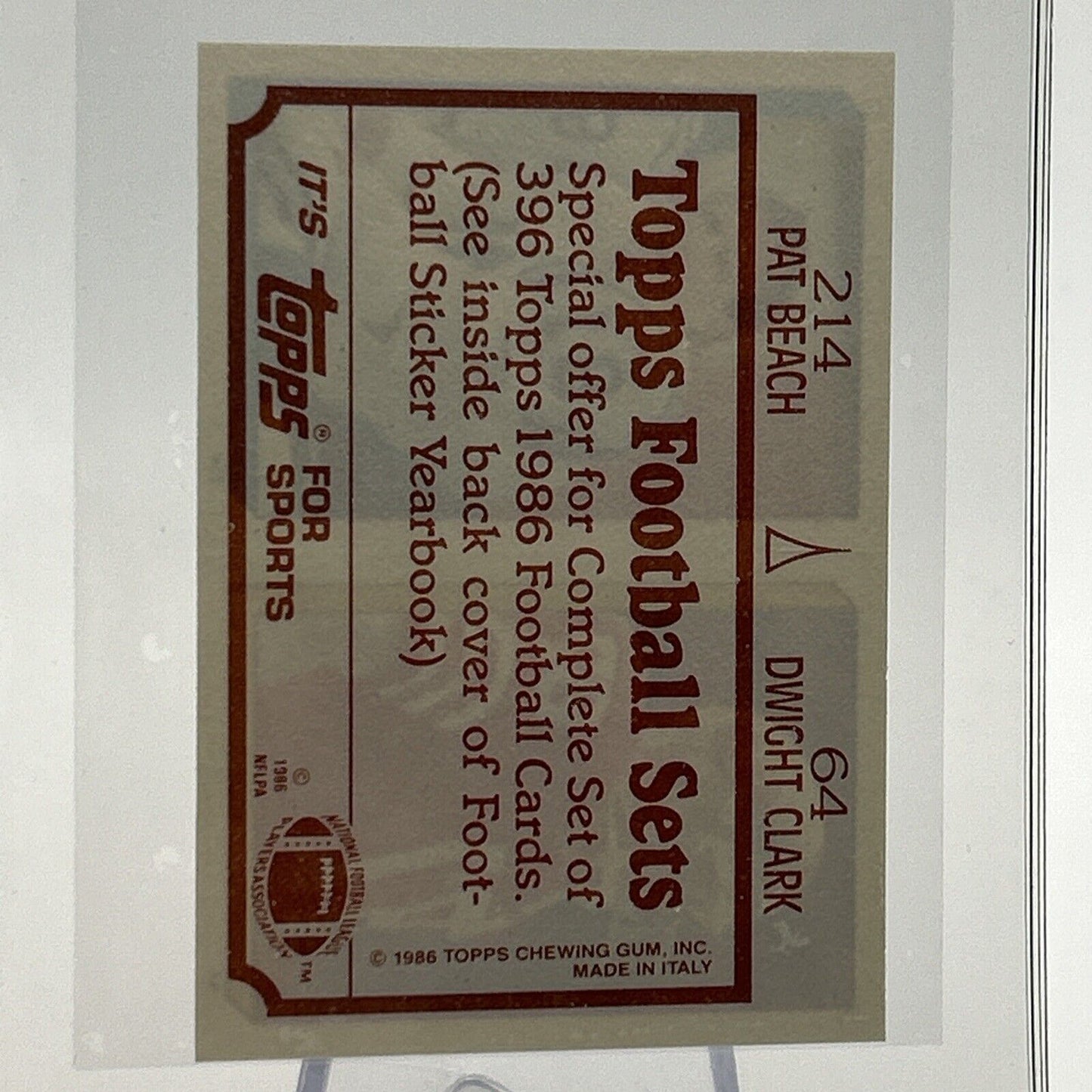 1986 Topps Dwight Clark/Pat Beach Sticker Card #64/214 NM-MT FREE SHIPPING