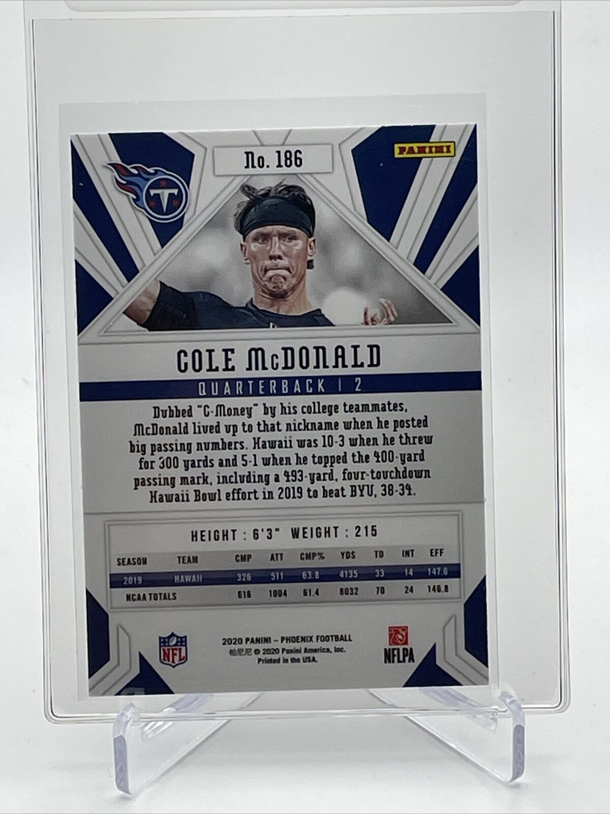 2020 Panini Phoenix FIRE BURST Cole McDonald Rookie #186 Mint FREE SHIPPING