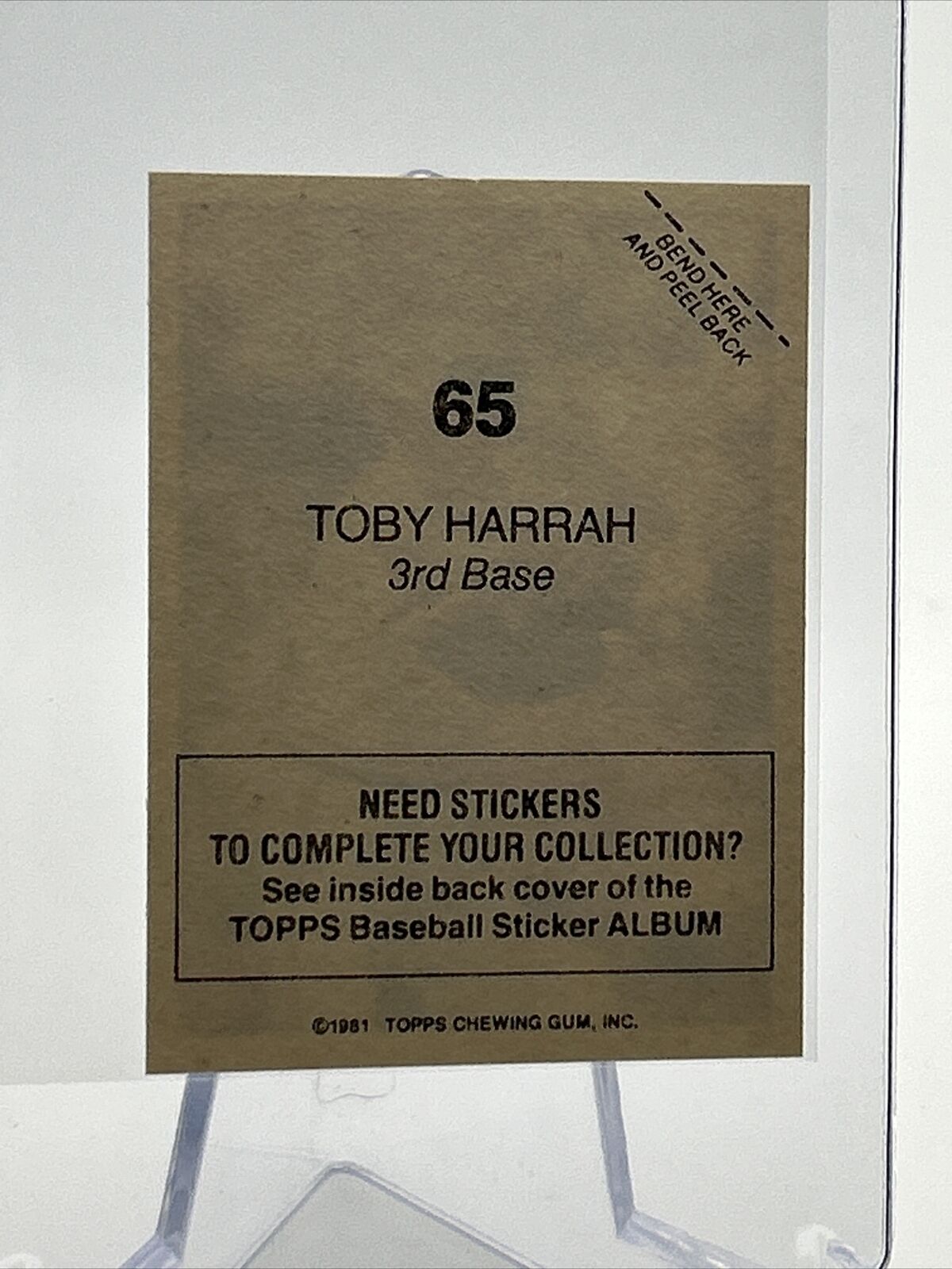 1981 Topps Stickers Toby Harrah Baseball Card #65 NM-Mint FREE SHIPPING
